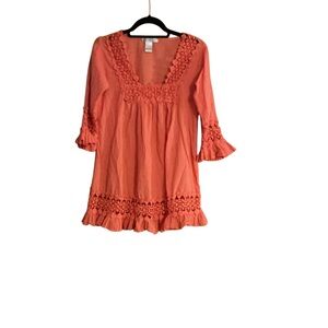 Cute Options Coral Cotton Top with Crochet Trim